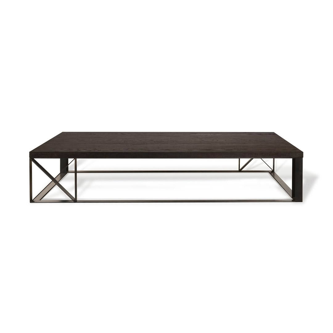 Dark wood coffee table with metal frame
