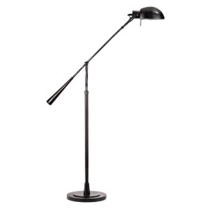Adjustable black floor lamp with extended arm