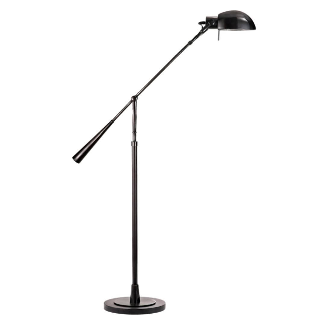 Adjustable black floor lamp with extended arm