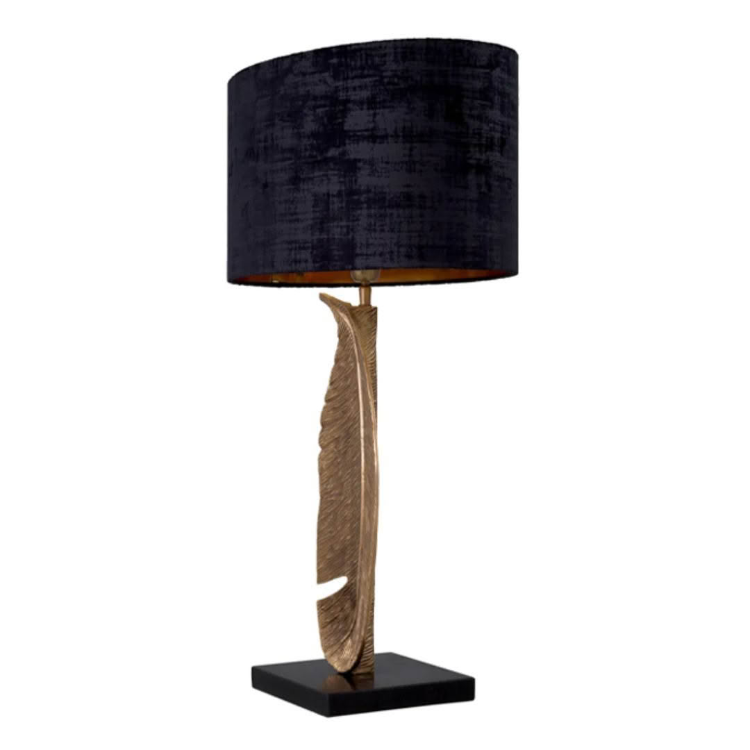 Elegant feather-designed table lamp with dark shade