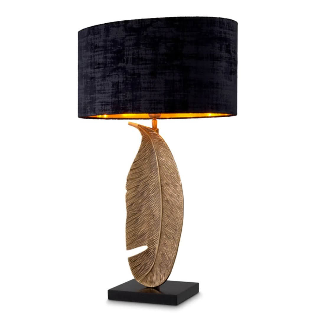 Elegant lamp with feather design and black shade