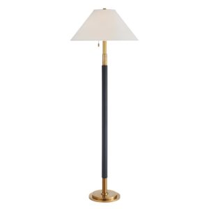 Elegant black and gold floor lamp with white shade