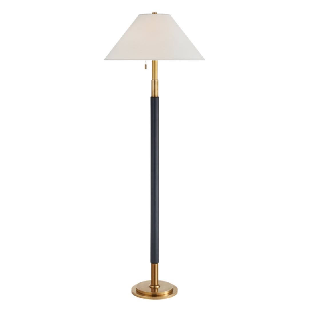 Elegant black and gold floor lamp with white shade