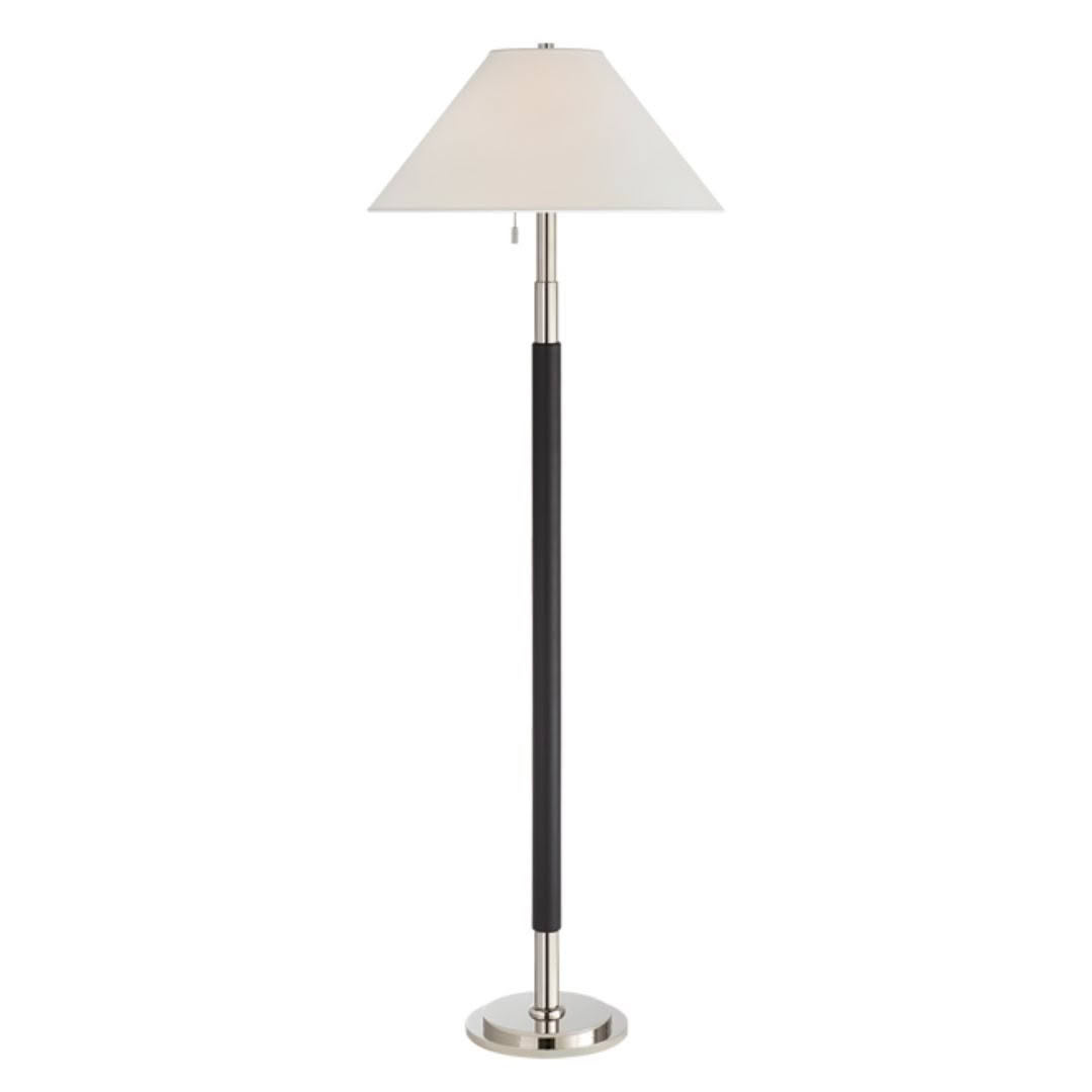 Elegant tall floor lamp with white shade and metal base