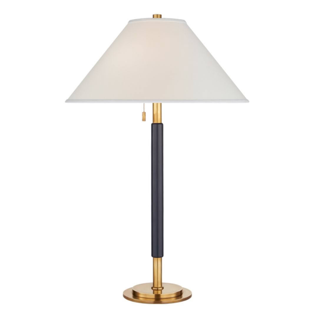 Elegant gold and black table lamp with white shade