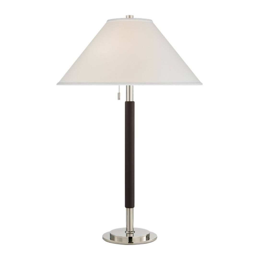 Elegant table lamp with white shade and dark base