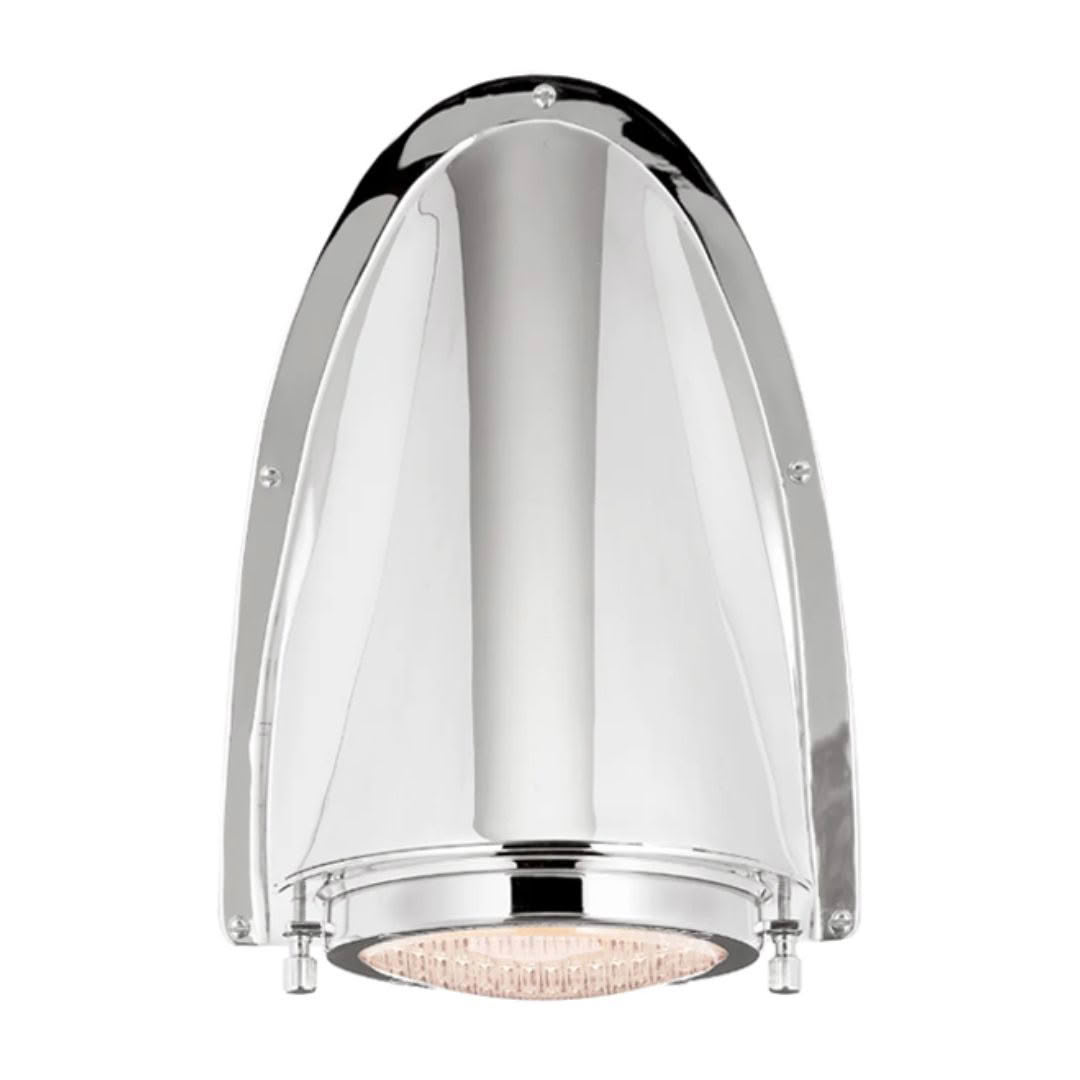 Modern silver dome showerhead on white background