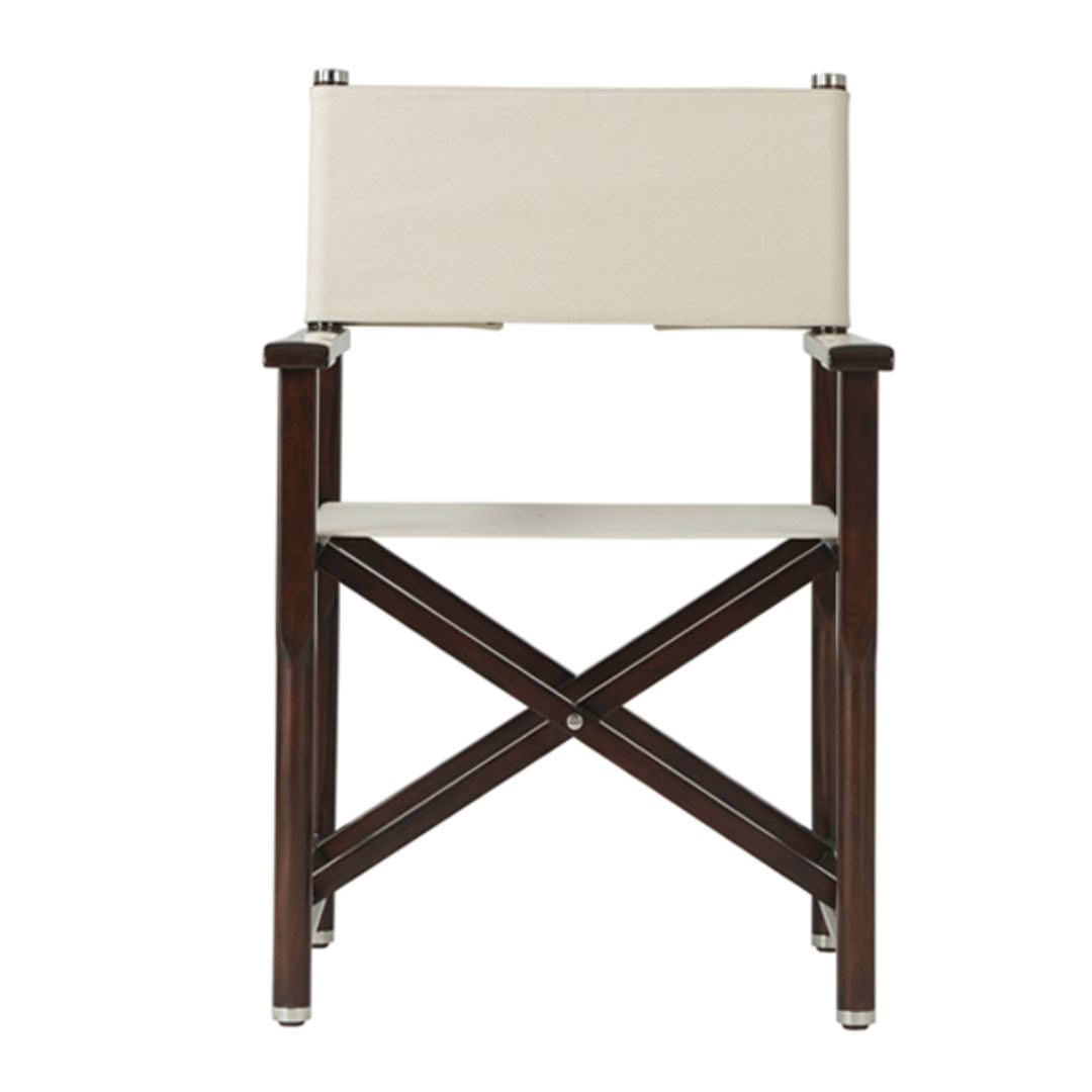 Simple wooden director's chair with cream canvas