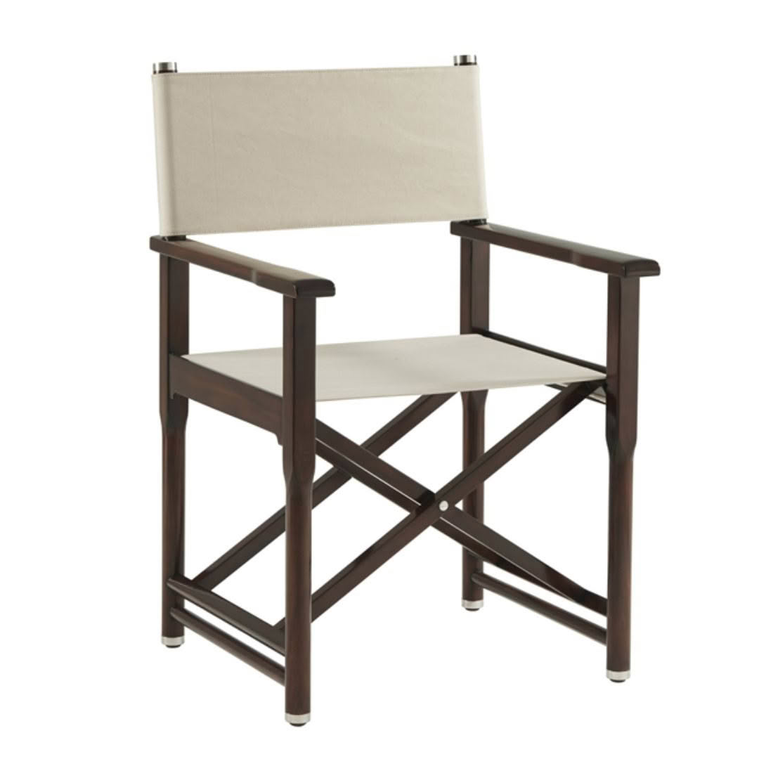 Contemporary dark wood frame chair with beige fabric