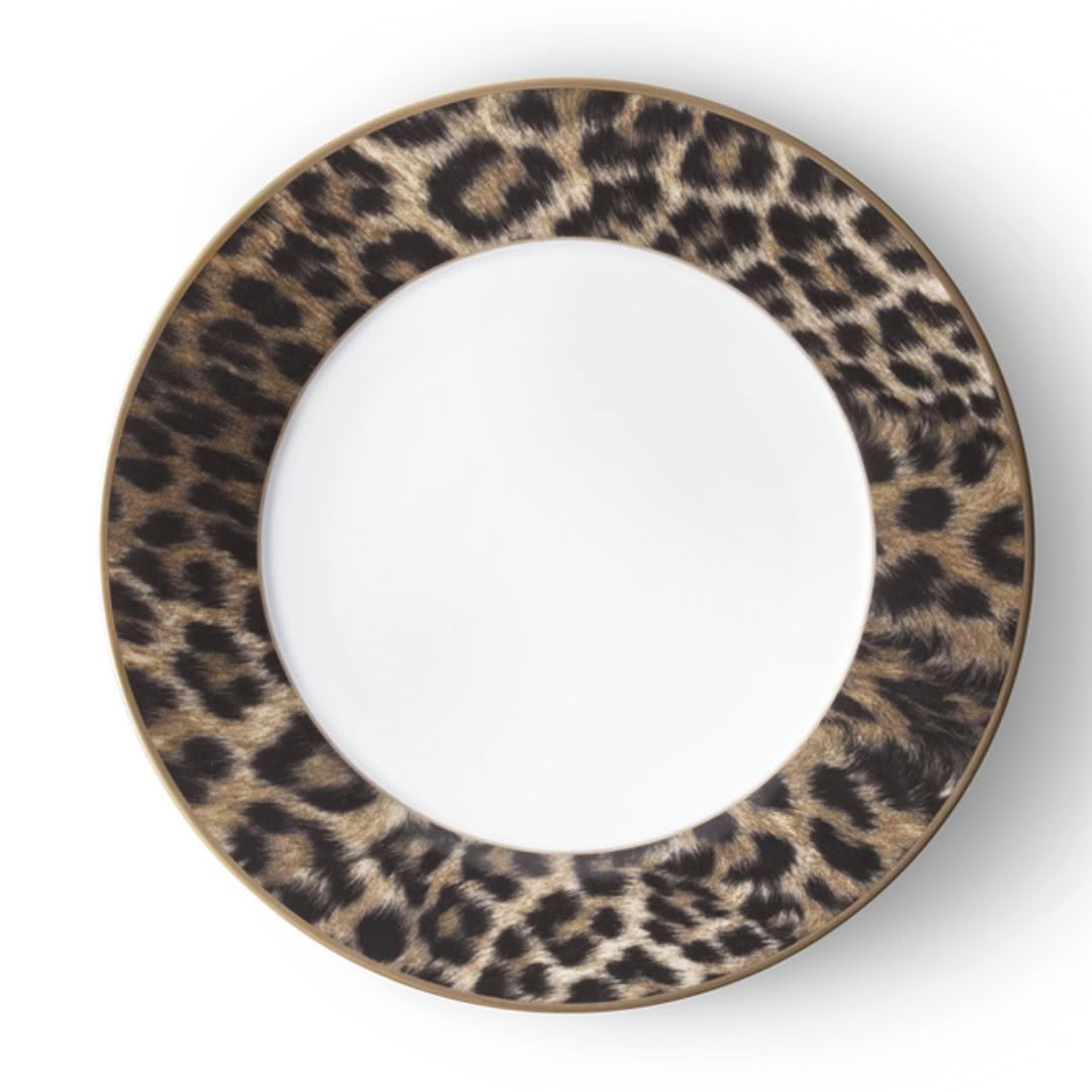 Leopard print rimmed dinner plate
