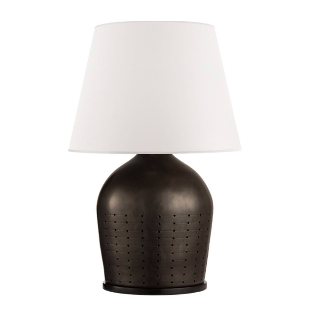 Black ceramic table lamp with white shade
