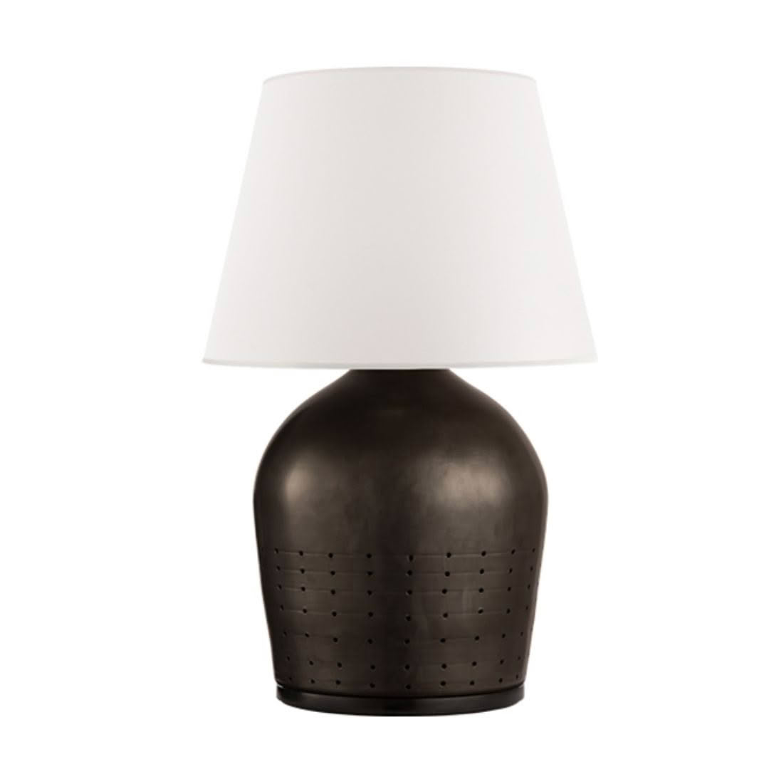 Dark metallic table lamp with white shade