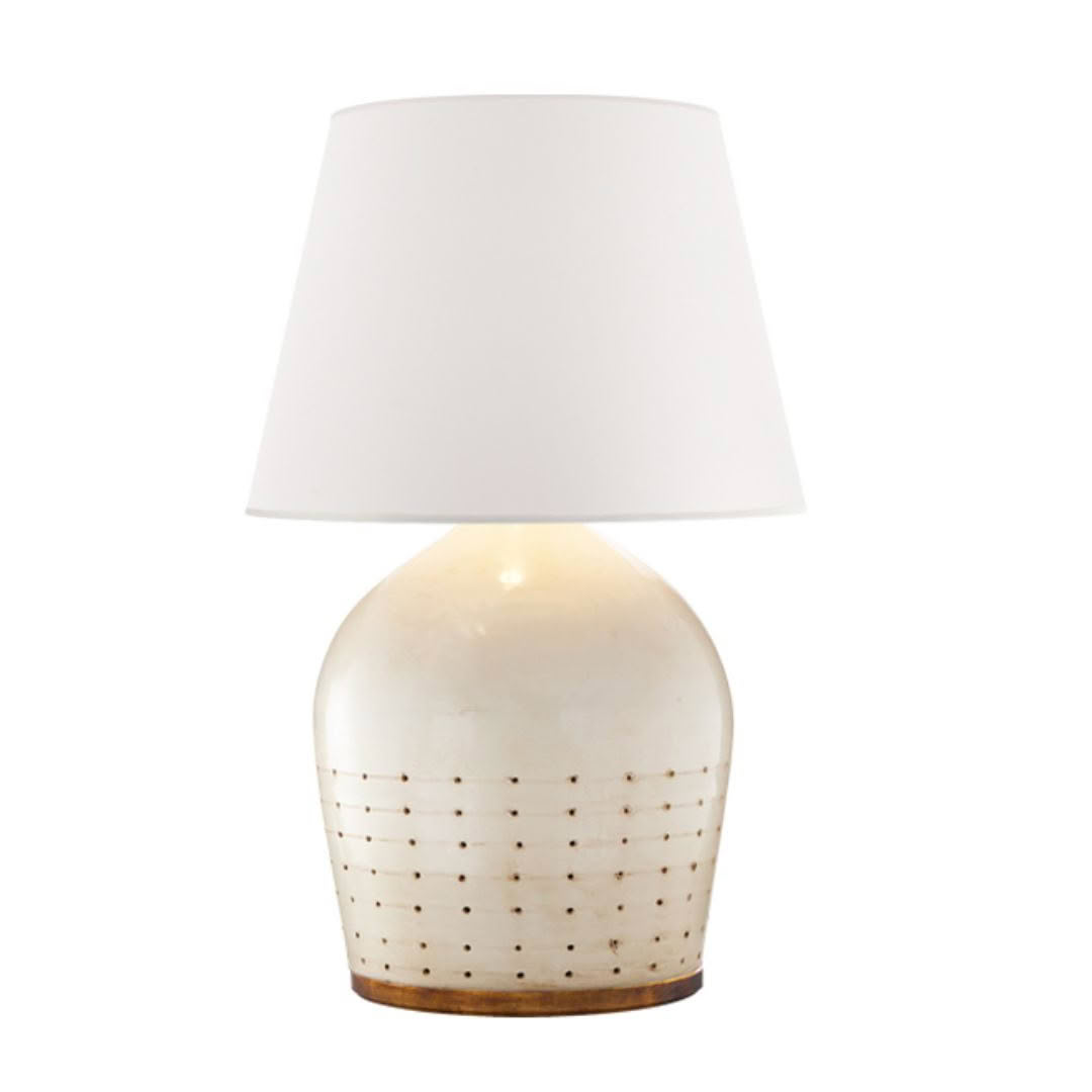 White ceramic table lamp with dotted pattern