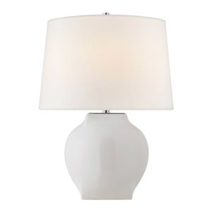 White ceramic table lamp with shade