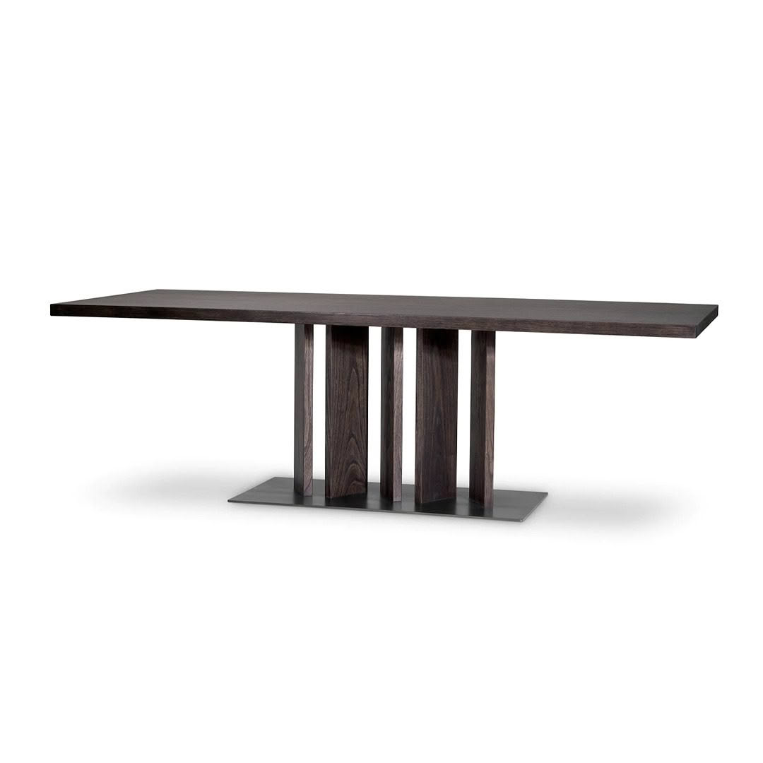 Modern dark wood dining table on white background