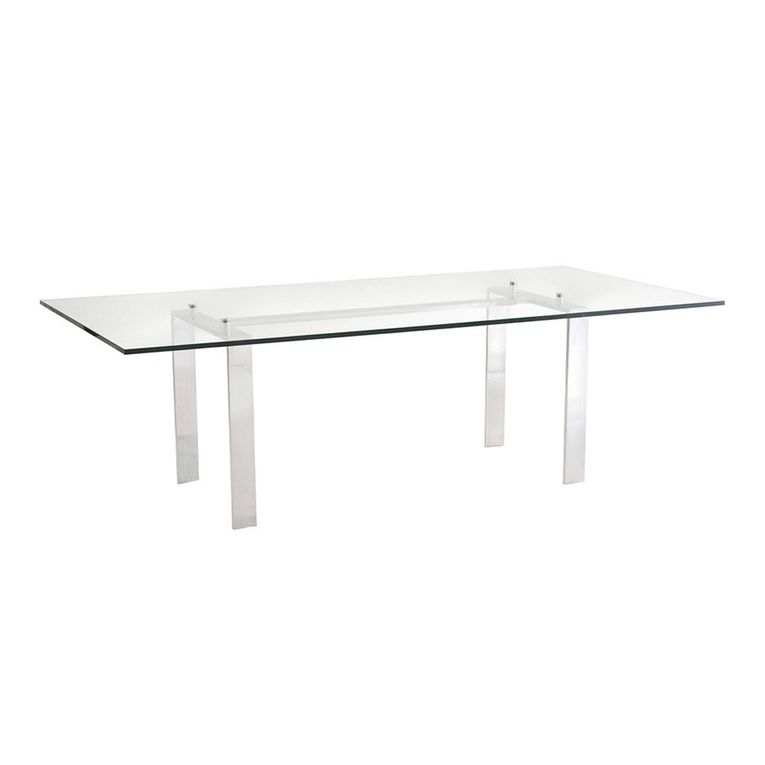 Modern glass dining table with metal legs