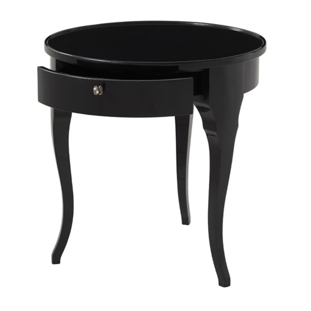 Elegant black round side table with drawer