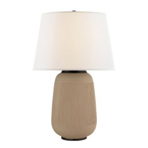 Elegant beige ceramic table lamp with white shade