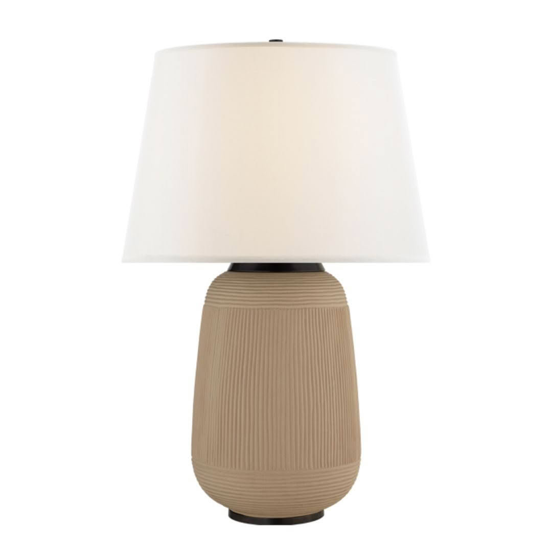 Elegant beige ceramic table lamp with white shade