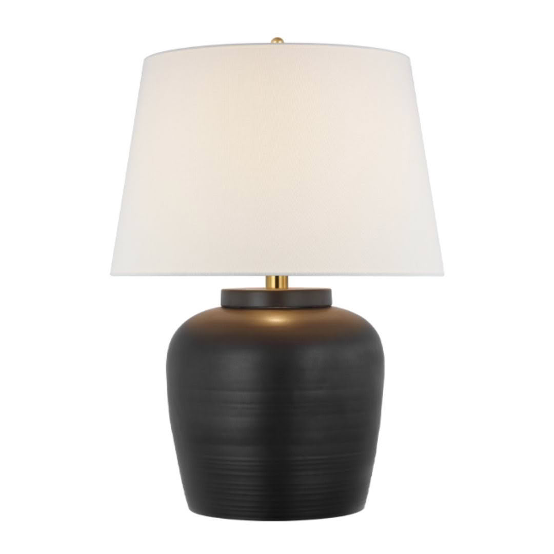 Elegant black and gold table lamp with white shade