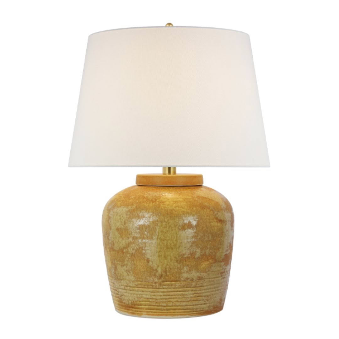 Ceramic gold textured table lamp with white shade