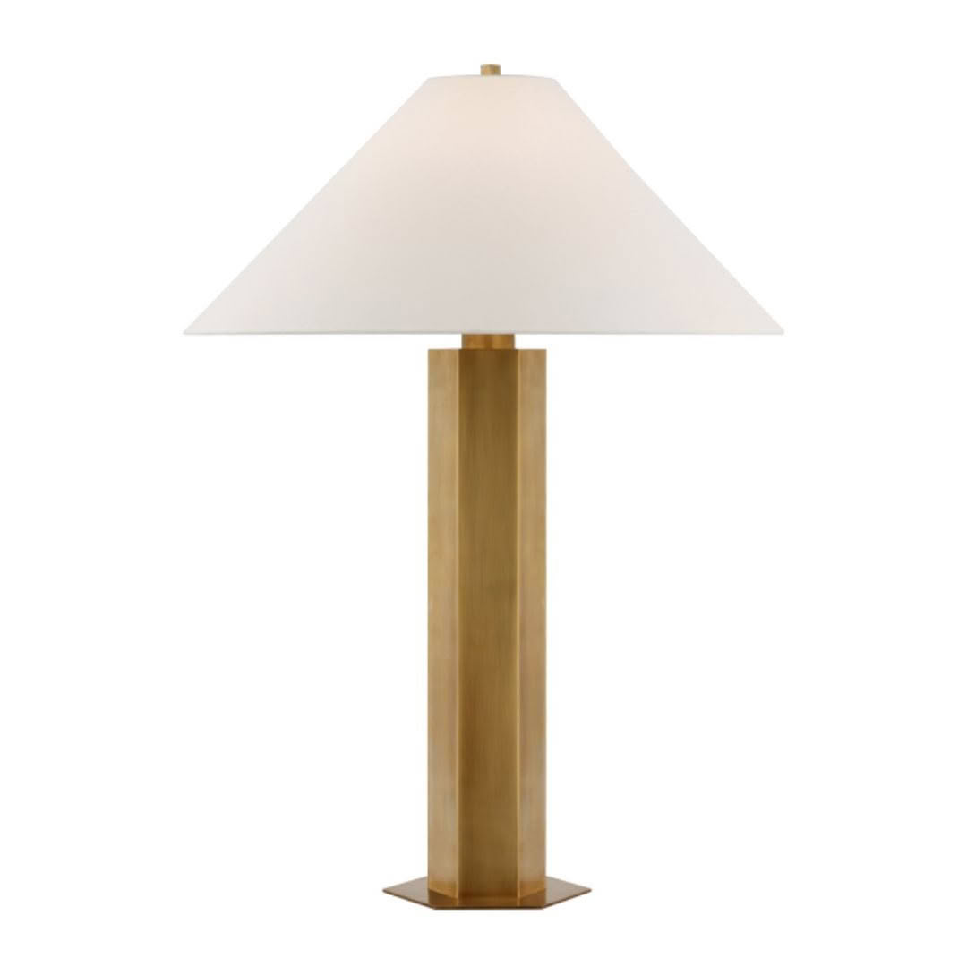 Elegant gold column table lamp with white shade