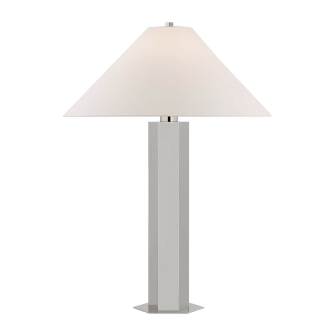 Modern silver table lamp with white shade