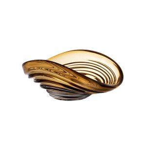 Golden swirling abstract sculpture on white background