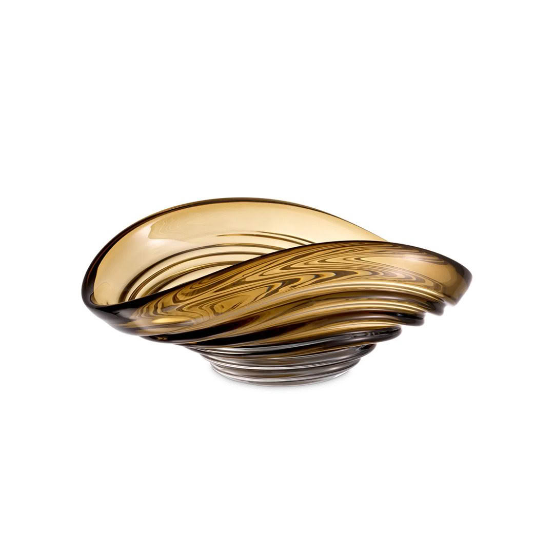 Gold and brown swirled glass art bowl