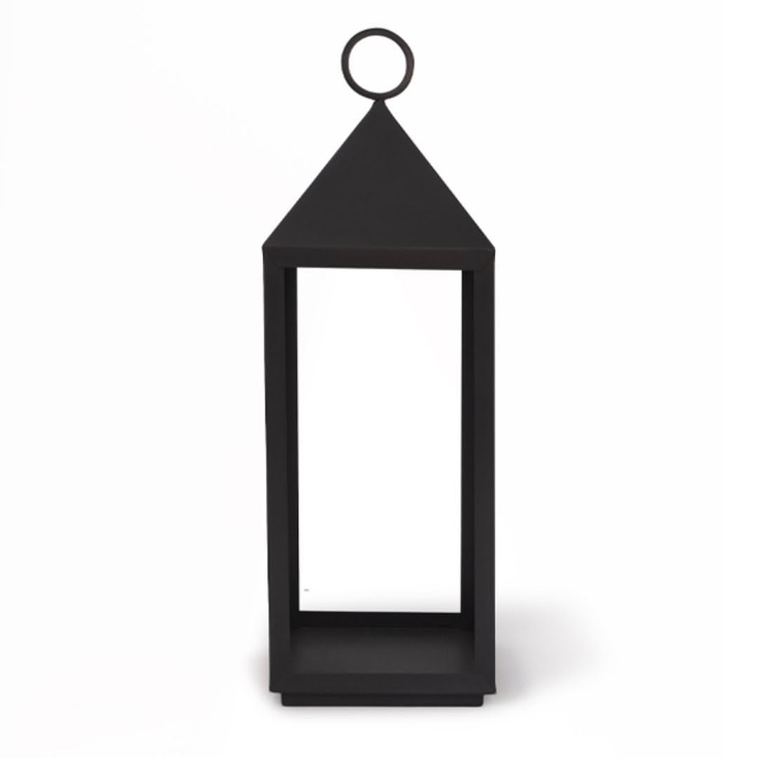 Black metal lantern on white background