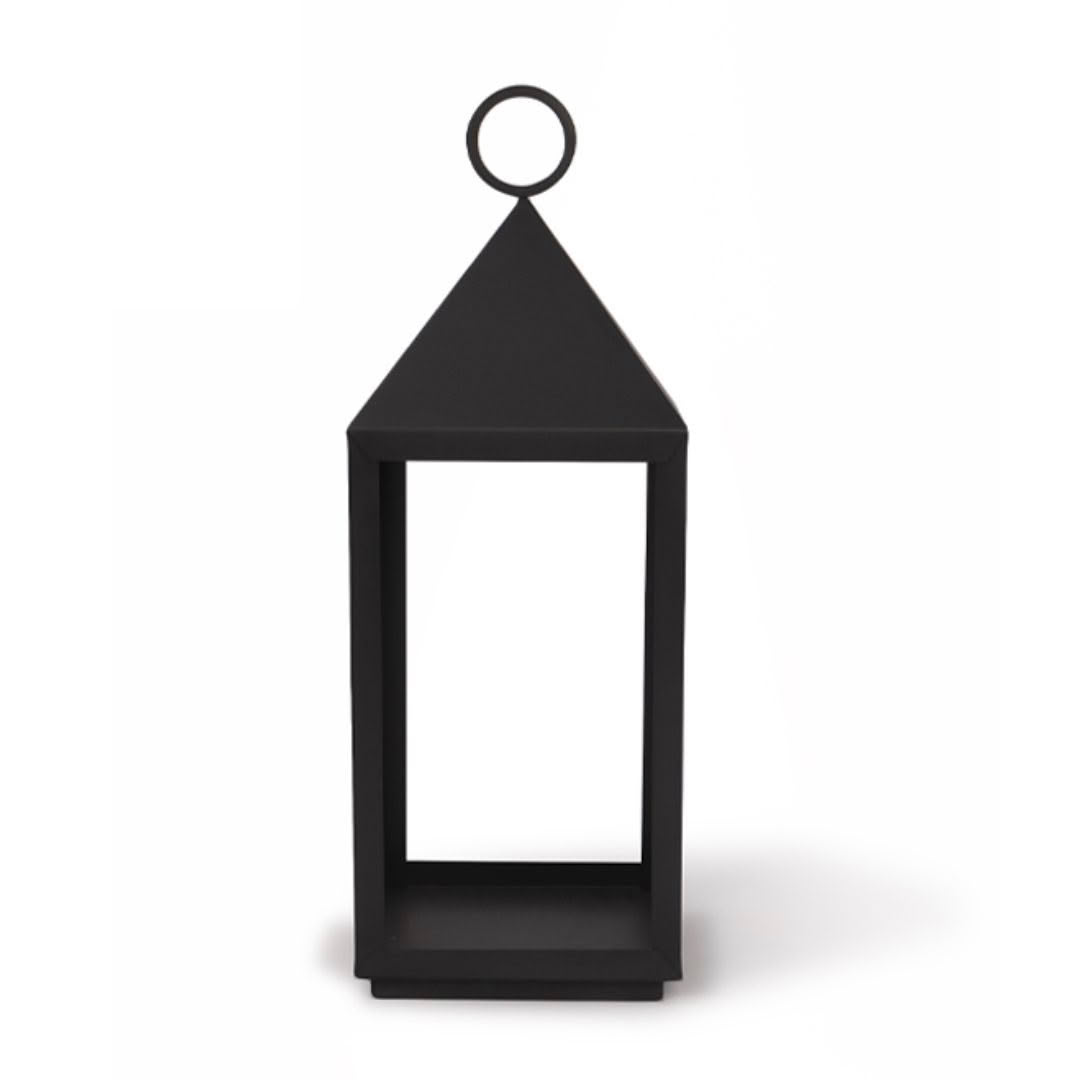 Black metal lantern on white background