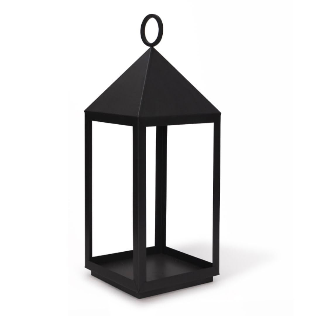 Black metal decorative lantern on white background
