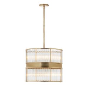 Elegant gold drum chandelier with ribbed glass panels