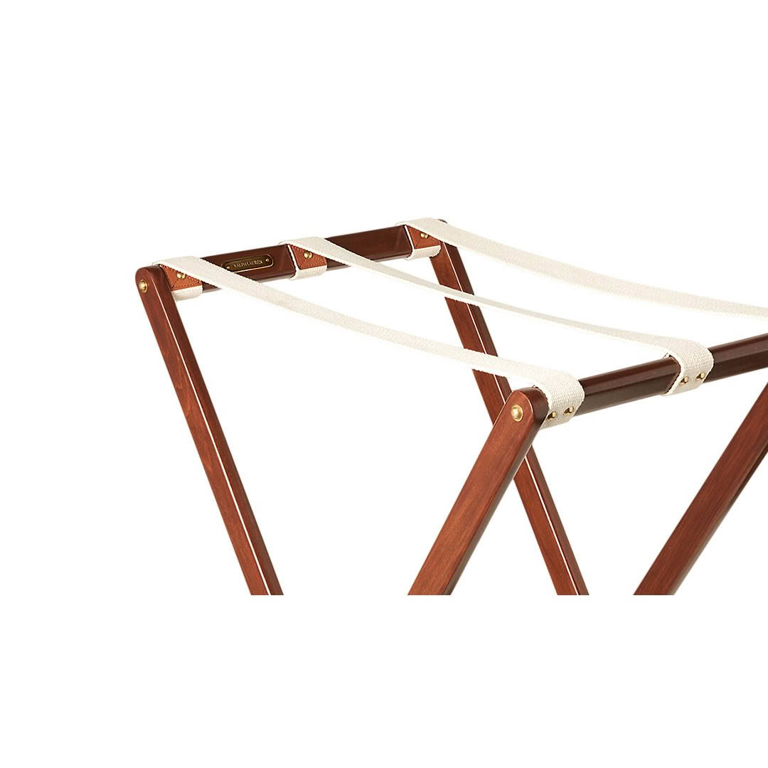 Wooden folding chair frame with white straps