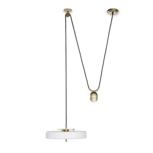 REVOLVE - RISE AND FALL PENDANT - BRUSHED BRASS + WHITE SHADE