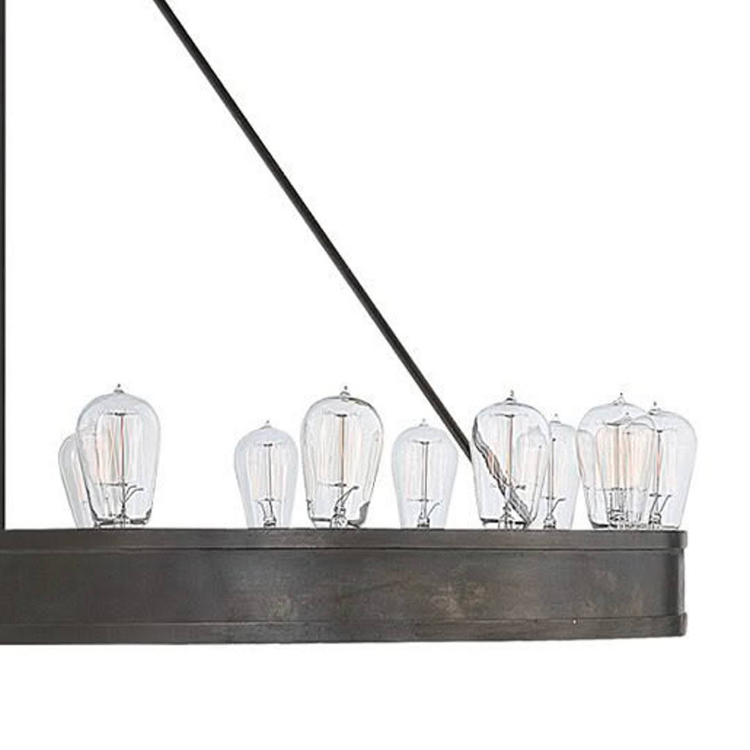 Linear pendant light with five exposed filament bulbs