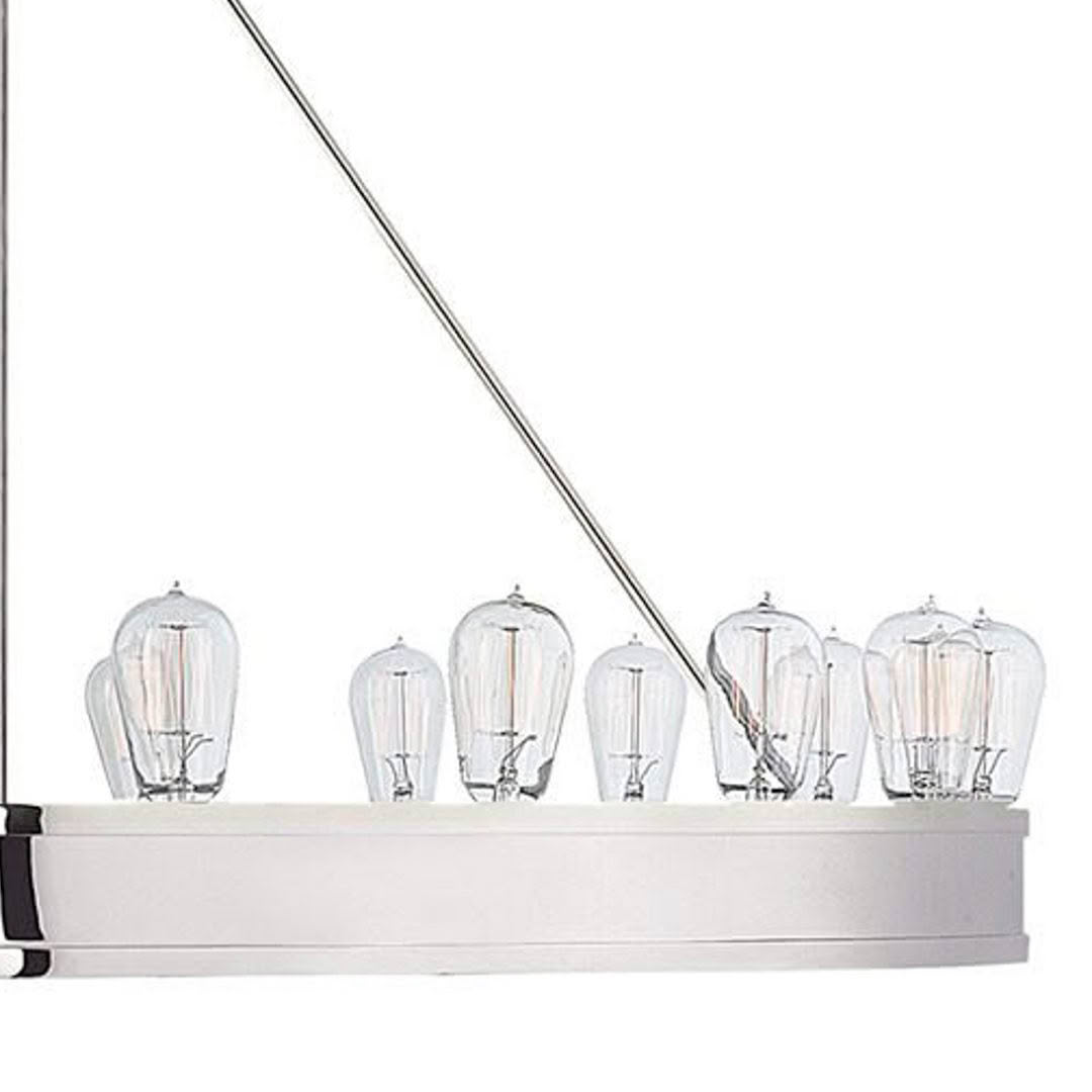 Modern linear pendant light with five clear bulbs