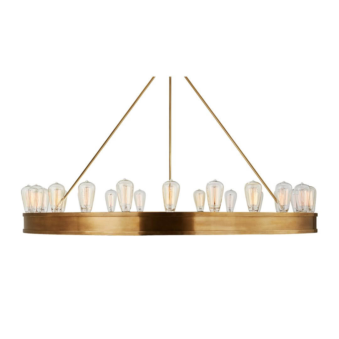 Gold linear chandelier with clear glass bulbs