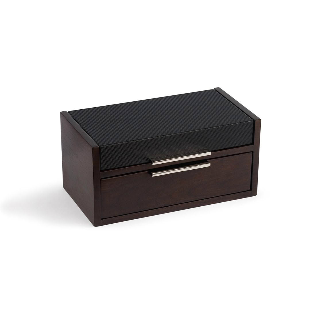 Dark wooden humidor with carbon fiber top