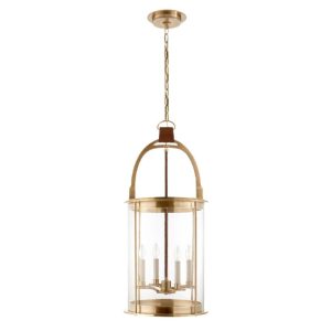 Gold pendant lantern with clear glass panels