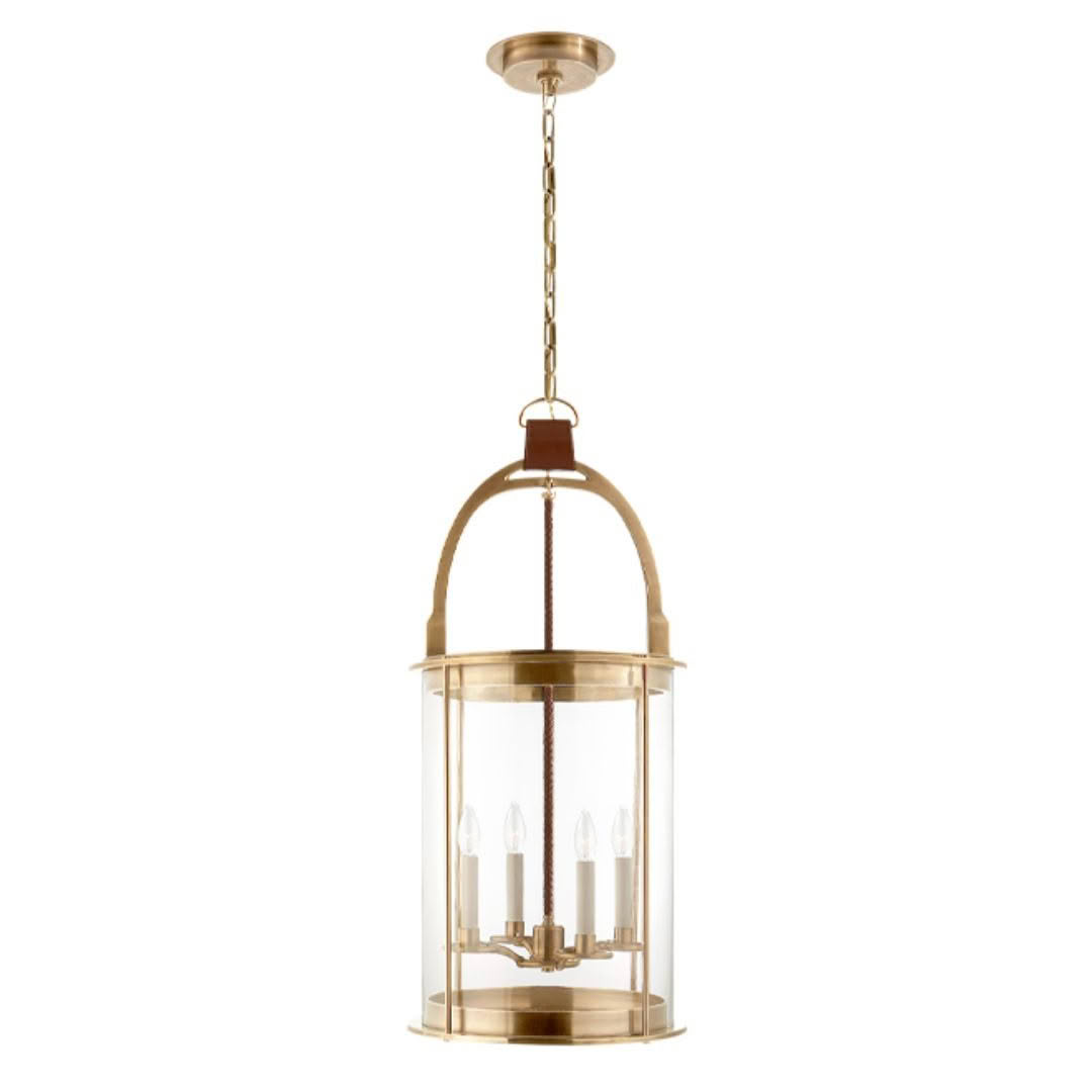 Gold pendant lantern with clear glass panels