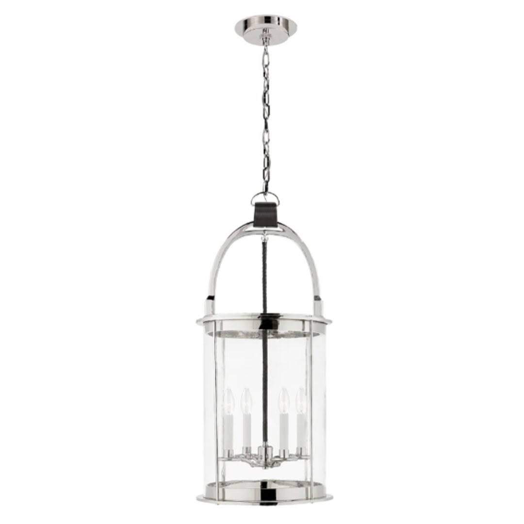 Modern chrome pendant light with glass enclosure