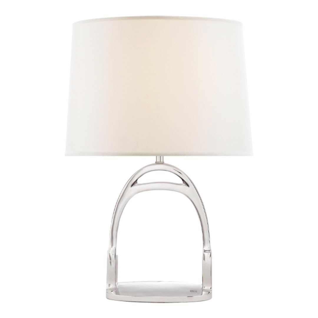 Modern elegant white lamp with silver arch base