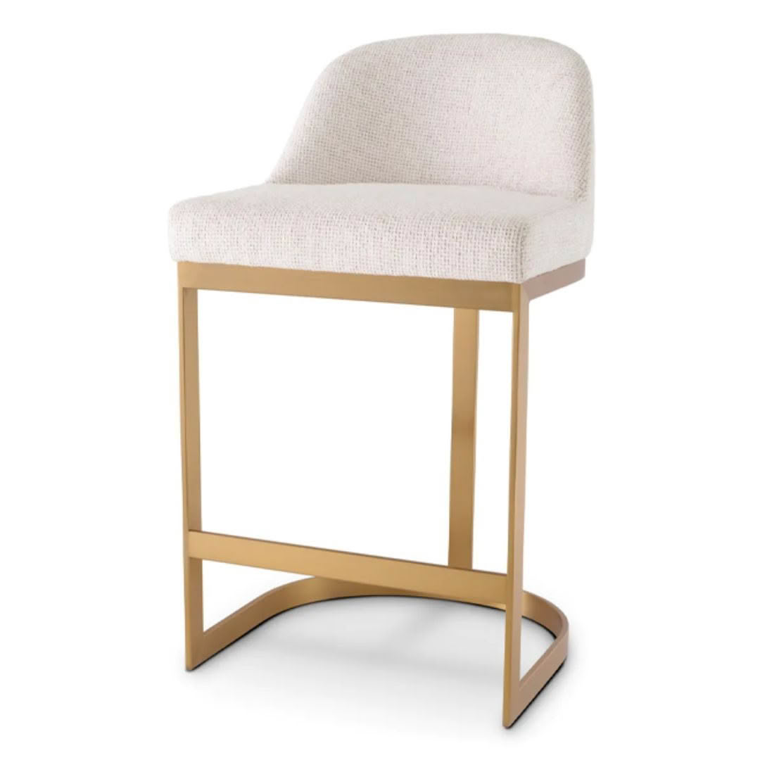 Modern beige fabric bar stool with gold frame