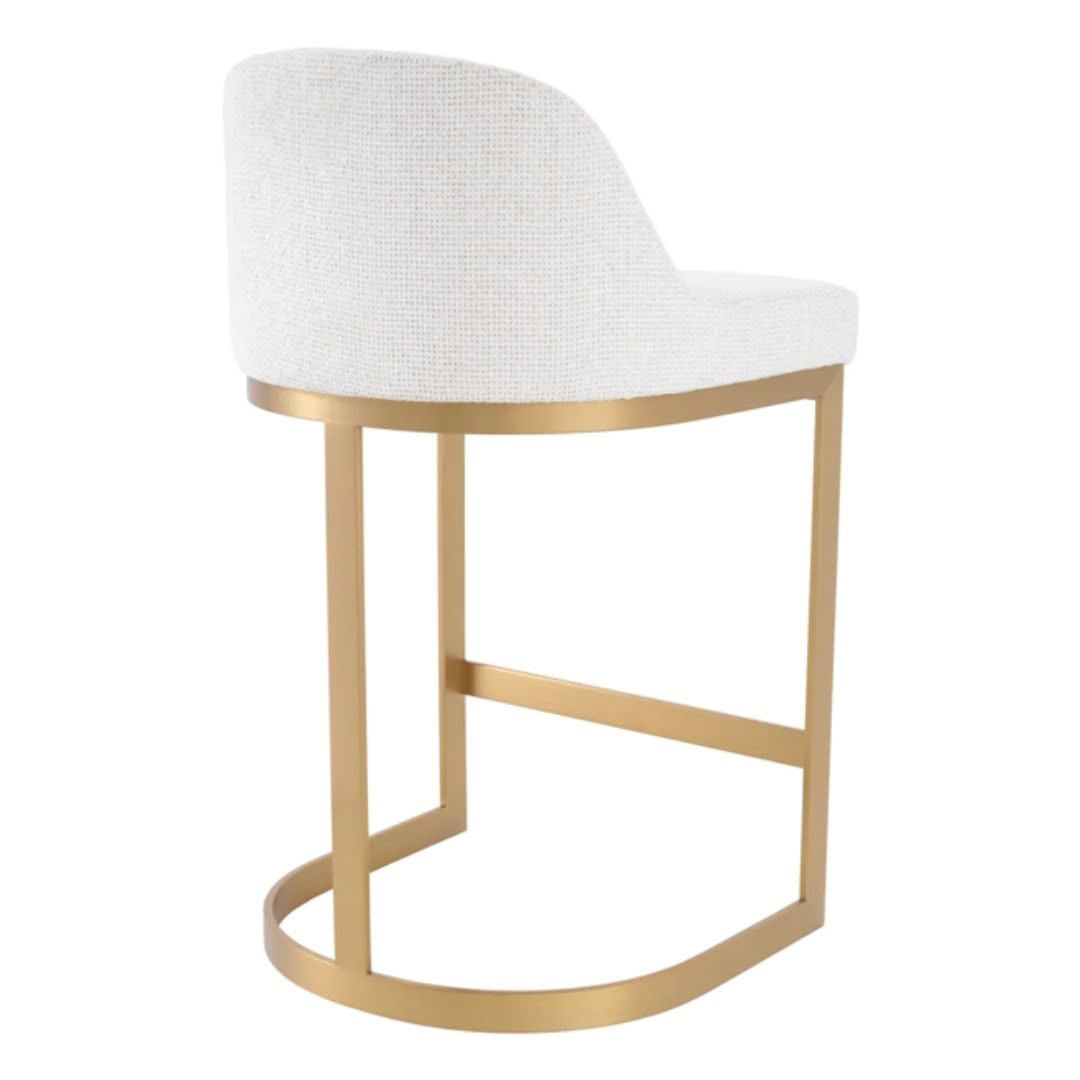 White fabric bar stool with gold metal frame
