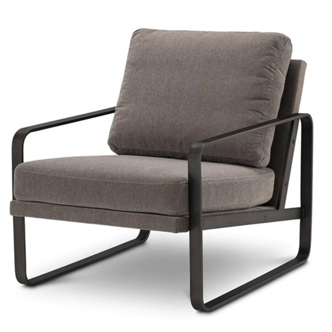 douglas-armchair Gray fabric armchair with black metal frame