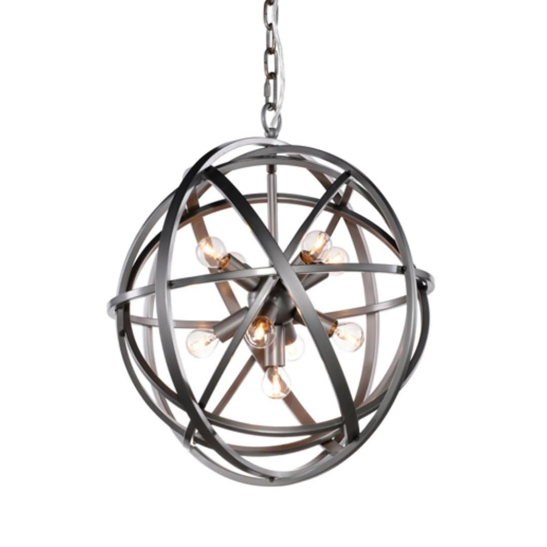 Modern suspended orb chandelier with exposed bulbs