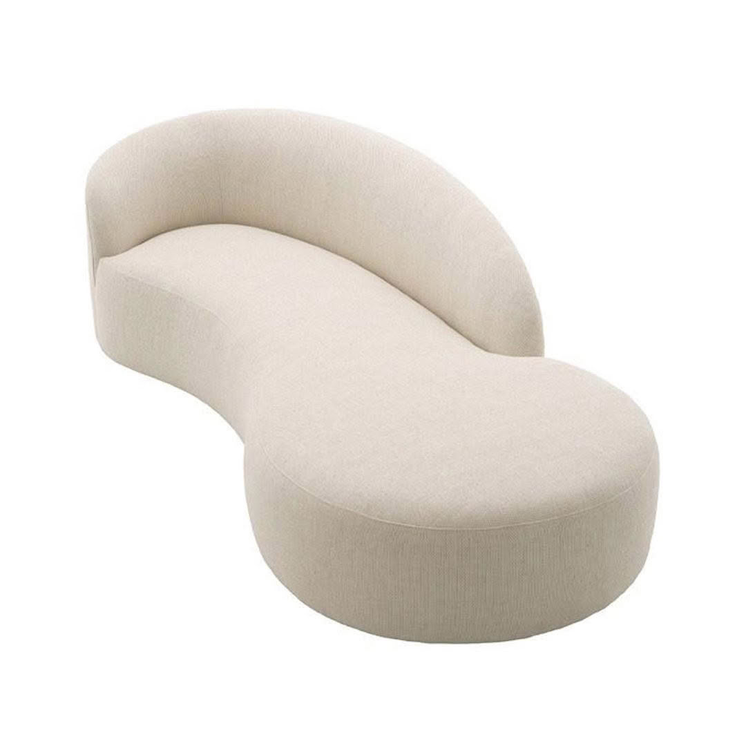 Beige modern curved sofa on white background