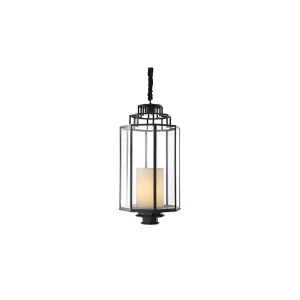 Modern hanging pendant light with metal frame and glass