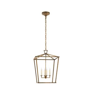 Antique brass pendant light with three bulbs